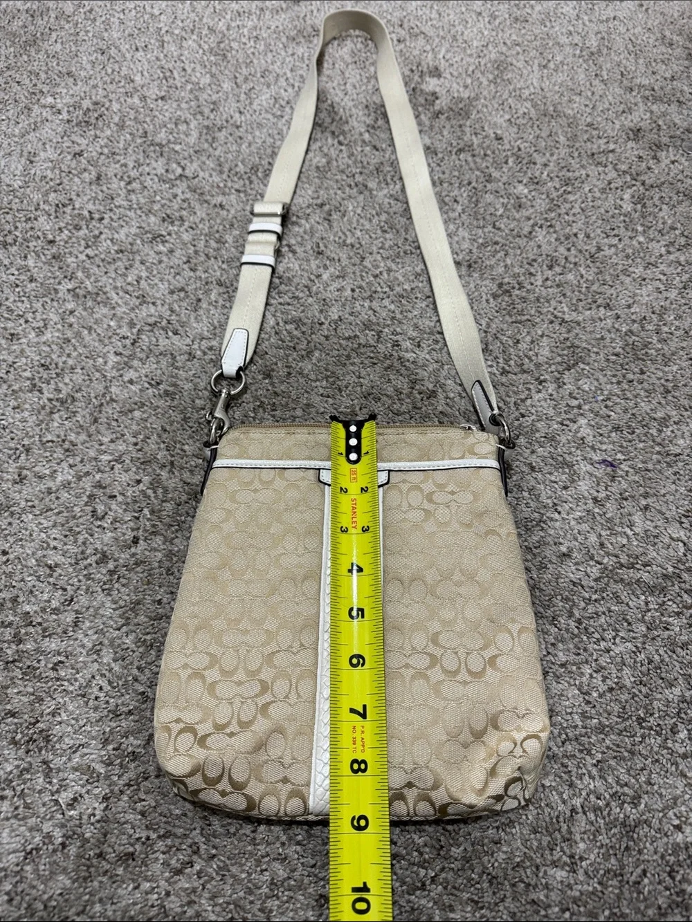 Coach Signature File Crossbody Bag Khaki White Snake Embossed Trim